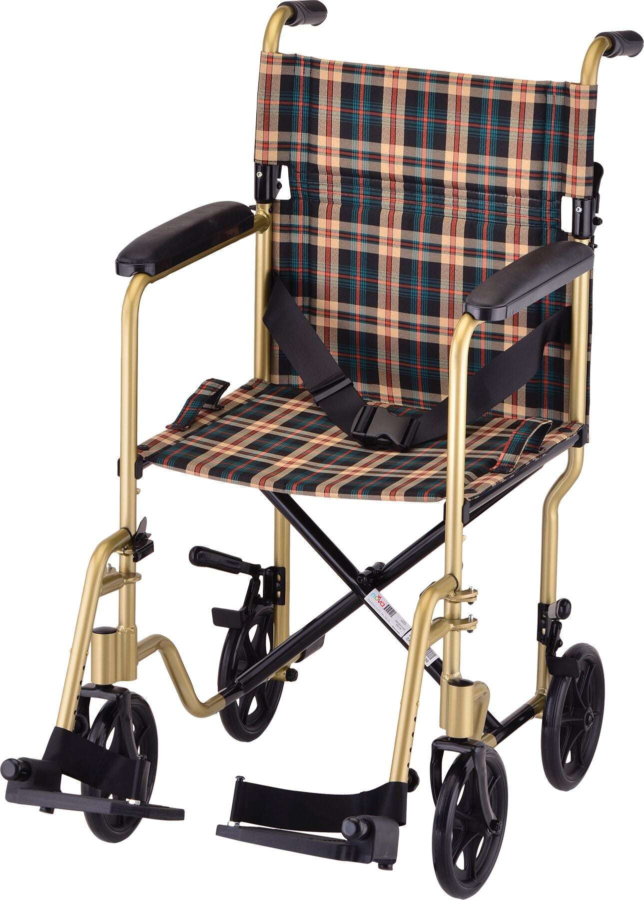 Transport Chair Aluminum 329 - Color: Tan with Plaid Upholstery Image